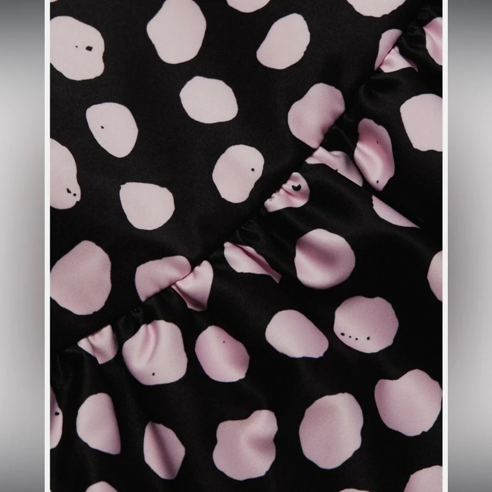 Tanya Taylor Daphne Polka Dot Flounce Ruffle Mini Skirt in Black & Pink - NWT